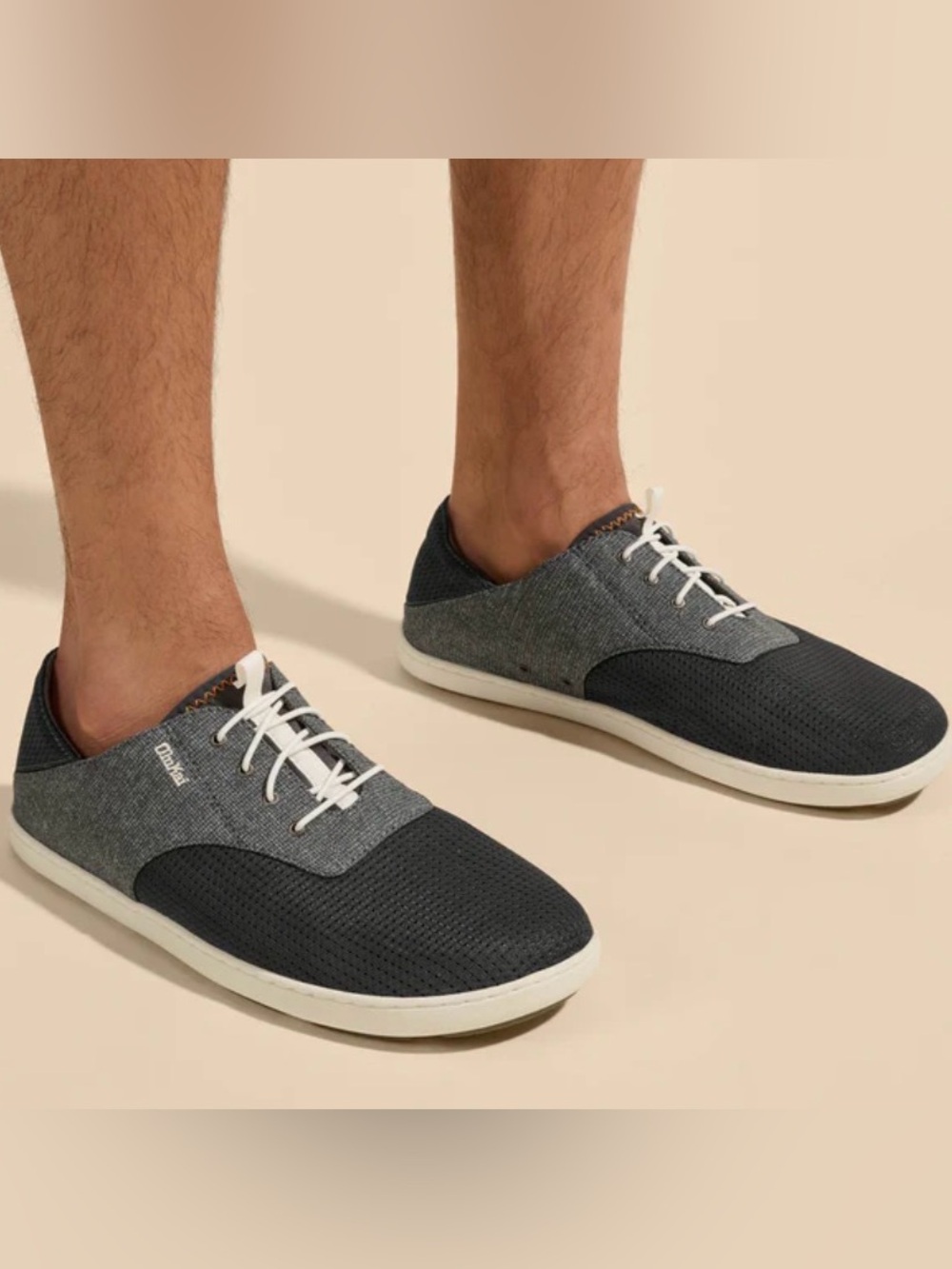 OluKai | Nohea Moku Men's Casual Slip On Boat Shoes Size 9.5 Gray/Black
